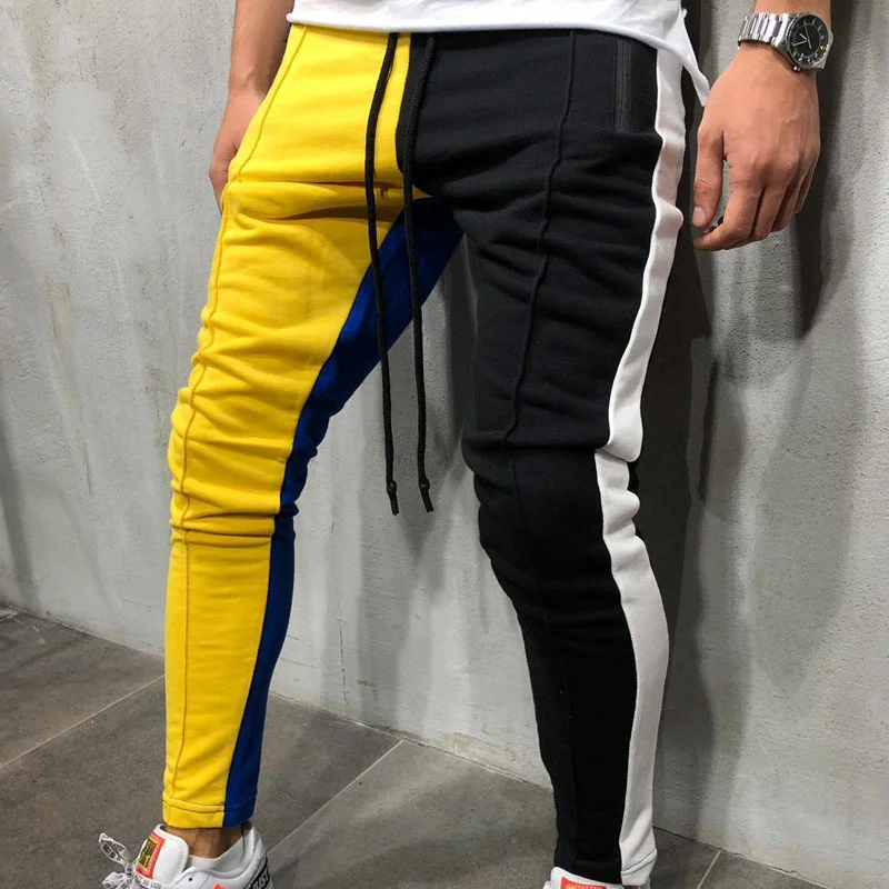 Мужские штаны для бега с эластичной резинкой на талии в синюю полоску, модные спортивные штаны для мужчин в стиле хип-хоп с карманами, мужские брюки для бега - Цвет: Yellow Black