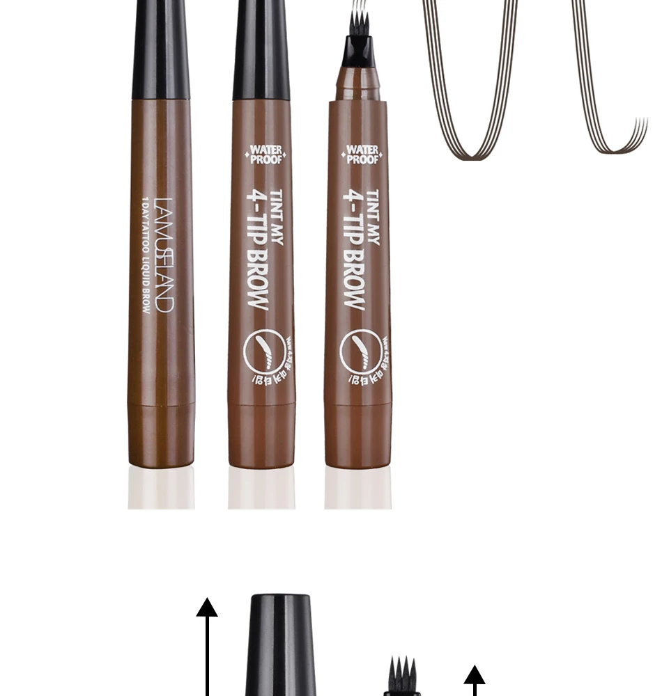 LAMUSELAND liquid eyebrow pencil 4 fork tips waterproof long lasting coffee brown microblading eyebrow tattoo pen LA019