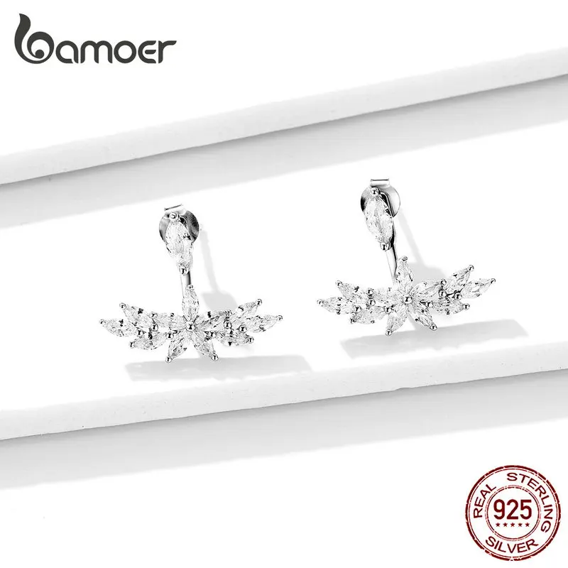 Bamoer, серебро 925, ювелирное изделие, серьги-гвоздики для женщин, 925 пробы, серебро, металл, прозрачный CZ, свадебное, на помолвку, Заявление, ювелирные изделия BSE287