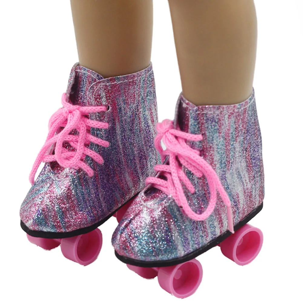 Baby Mini Glitter Fashionable Entertainment Shoes Skateboard Girls Toys Accessory Roller Skates Gift For 18inch American Dolls