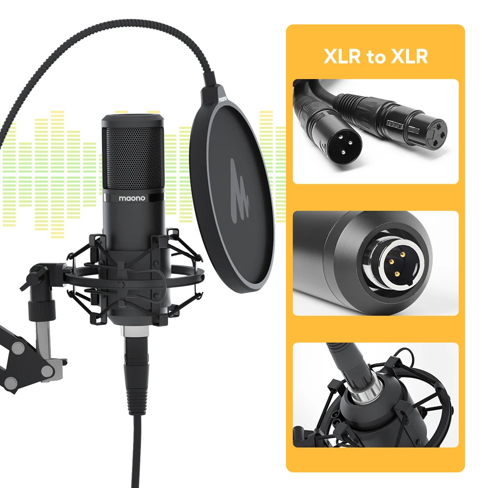 Maono pm320s xlr condensador microfone kit profissional