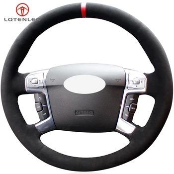 

LQTENLEO Black Suede DIY Hand-stitched Car Steering Wheel Cover For Ford Mondeo Mk4 2007-2013 S-Max 2006-2011 Galaxy 2011-2015