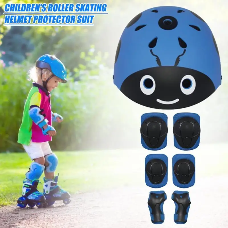 7pcs/Set Cute Kids Helmet Wide Scope of Application Practical Economy Bike Elbow Knee Wrist Safety Pads for Skating Cycling