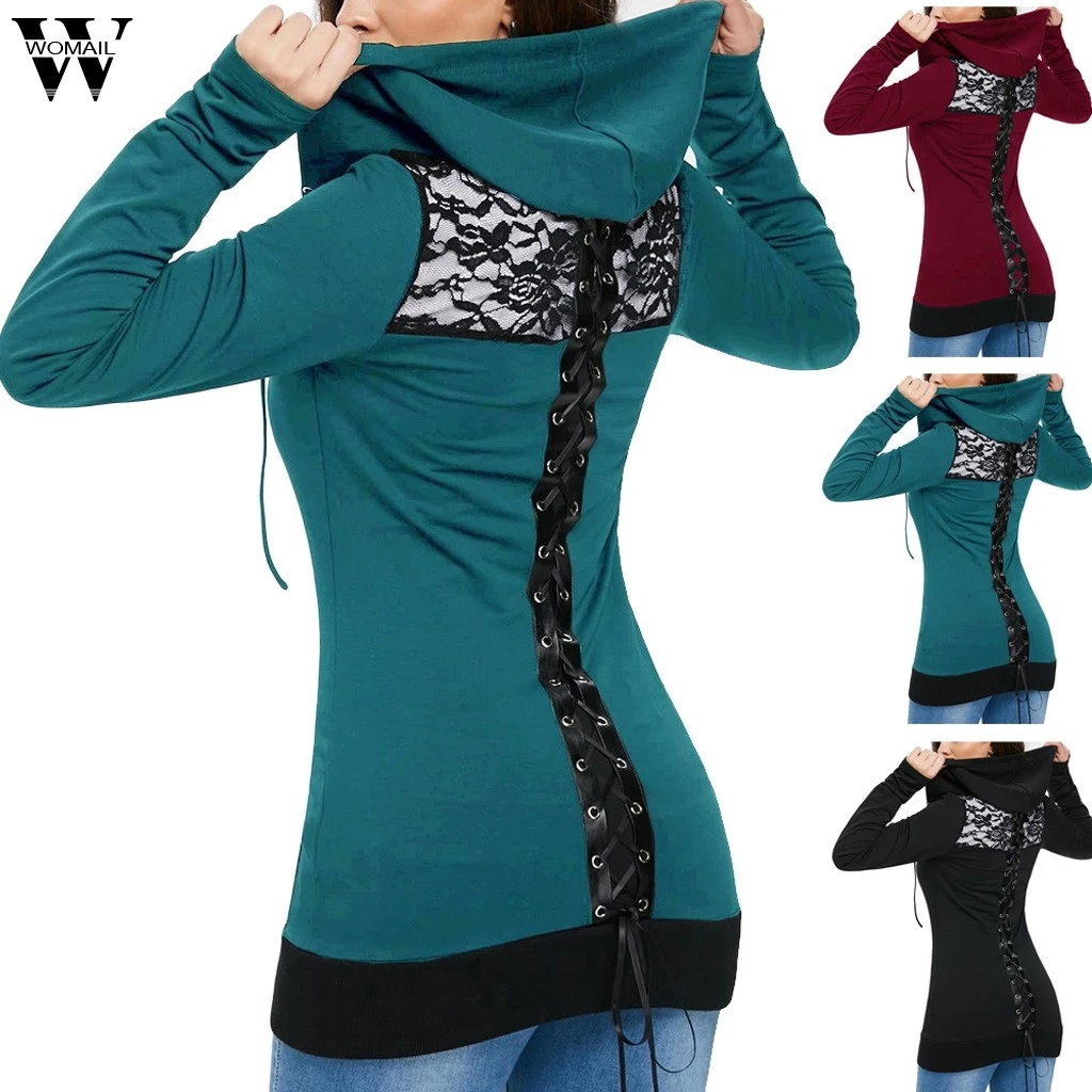 

Womail Sweatshirts autumn Casual Bandage Lace Up Back Zip Up Hoodie Sweatshirt Fashion Long Sleeve women Sweatshirt capuche