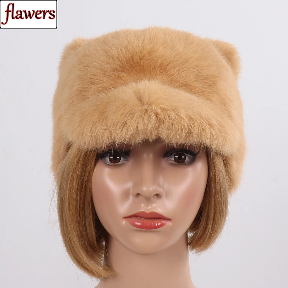 

New Full Pelt Women Handmade Genuine Rabbit Fur Visors Hats Winter Lady Warm Real Rabbit Fur Hat Girls Natural Fur Cap Wholesale