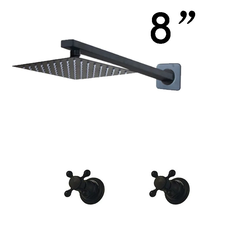 8 Inch set Набор для душа для ванной комнаты, квадратная душевая головка, роскошная черная душевая головка с душевой ручкой, черный душевой набор - Цвет: 8 Inch set