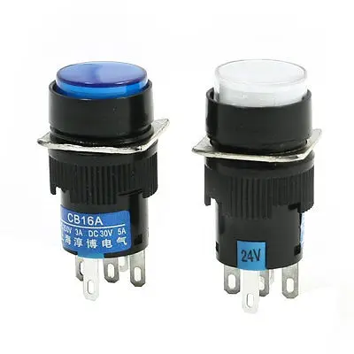 

Self Locking NO NC White Blue Lamp Round Push Button Switch DC 24V 2Pcs