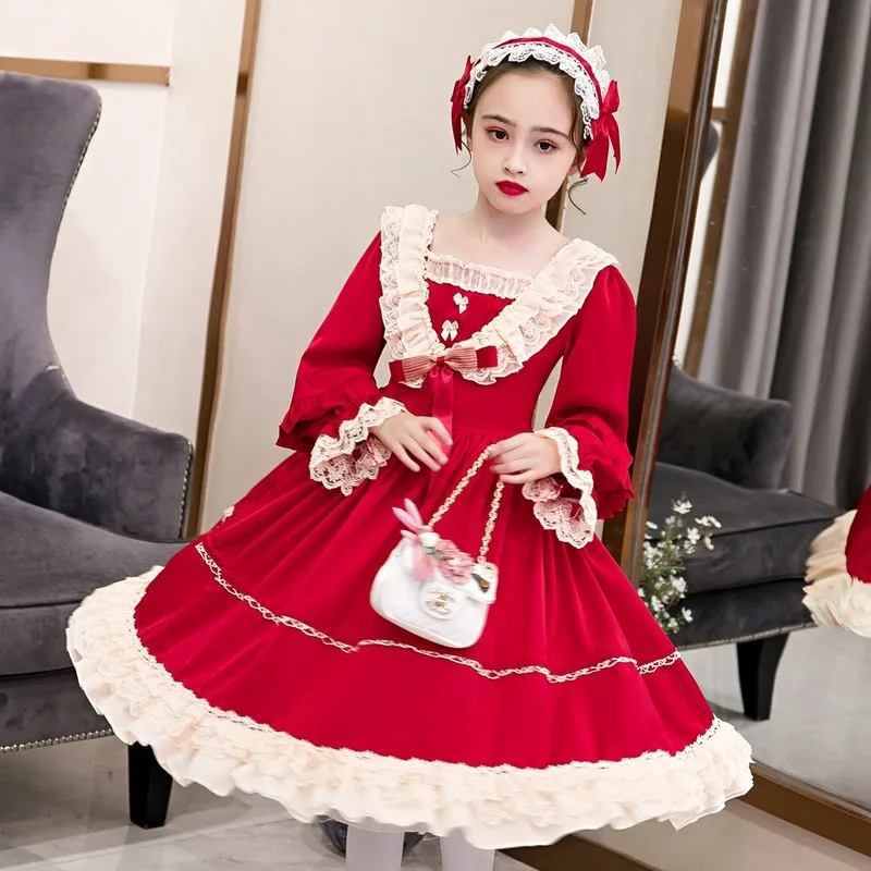 

Children's Christmas Lolita Long Sleeve Dress Palace Style High Waist Lolita Girl Princess Dress New Year's Dress