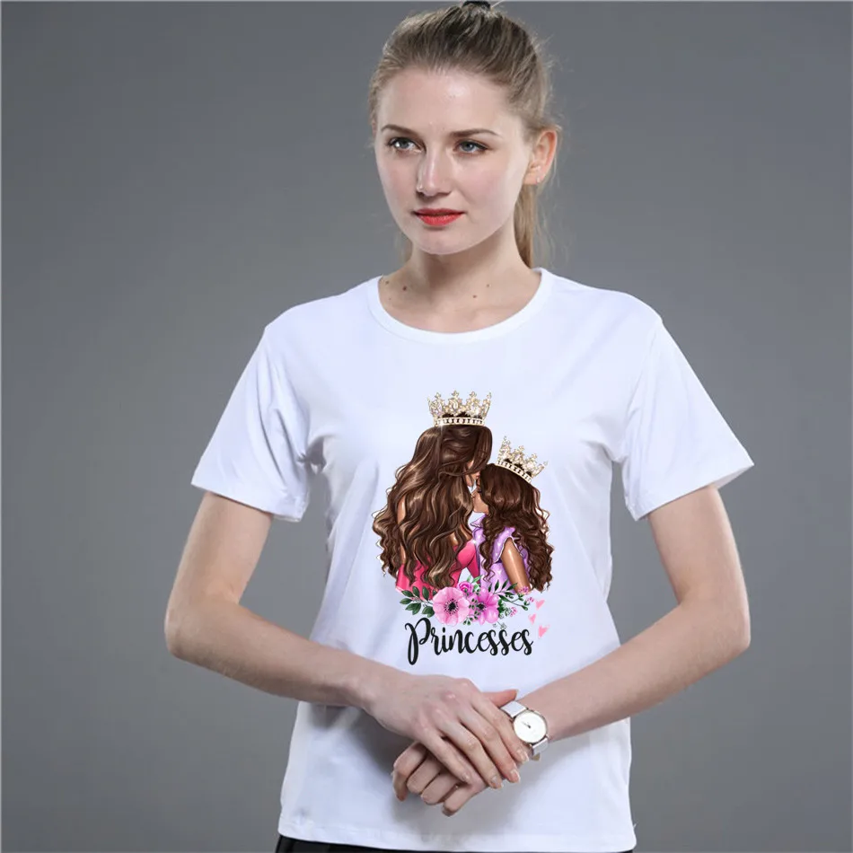 Модная Одинаковая одежда для мамы и дочки Повседневная семейная футболка принцессы с принтом Одинаковая одежда для мамы и дочки женская футболка