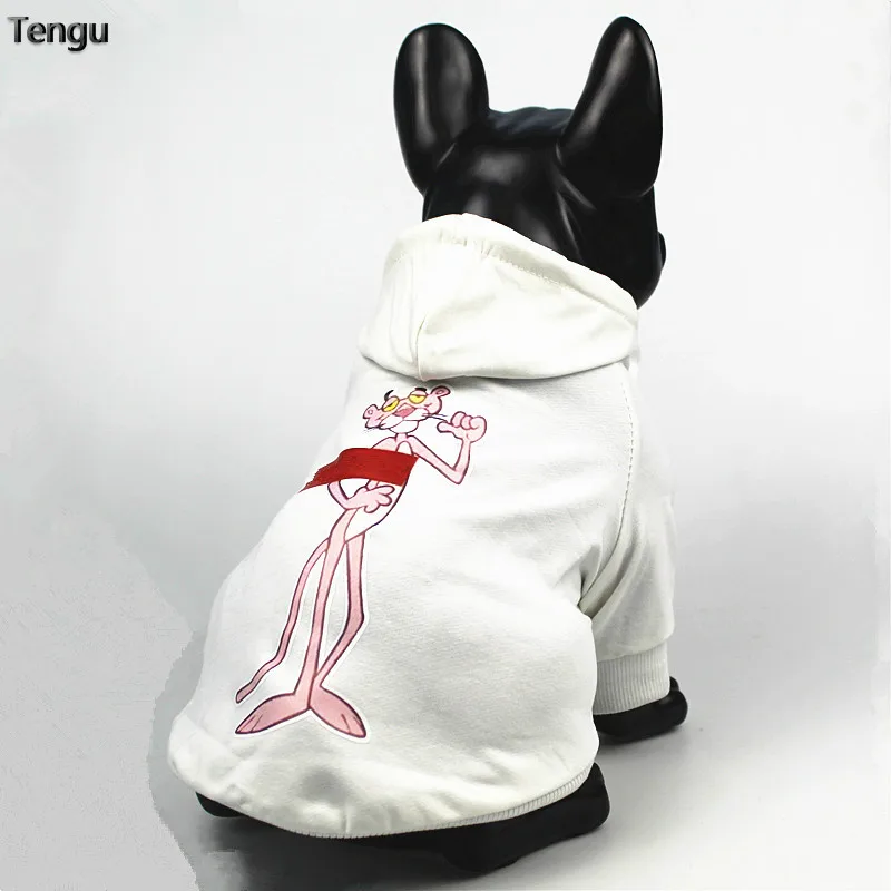 

Cat's warm white hoodie sweater with leopard print is medium and small size of French bulldog weatshirt dog fleece sweater