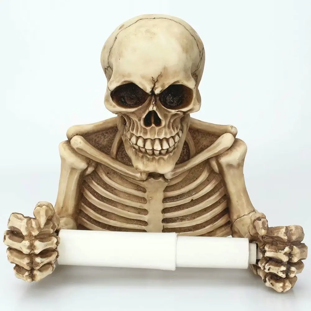 Spooky Grinning череп средневековый держатель туалетной бумаги Смола Готический Скелет Статуэтка Статуя домашний страшный Хэллоуин Декор скульптуры