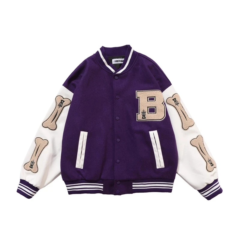 Hip Hop Furry Bone Patchwork Color Block Jackets Mens Harajuku College Style Bomber Jacket Men Baseball Coats 3 color