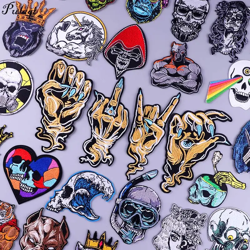 New Hippie Skull Patches For Clothing DIY High Quality Iron On Embroidered Clothes Applique Patch Badge | Дом и сад
