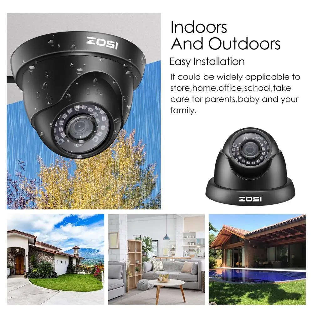 ZOSI 1080P 2MP TVI CVI AHD CVBS 4-in-1 Video Surveillance Outdoor Dome Camera HD Weatherproof Home CCTV Security Camera System 4