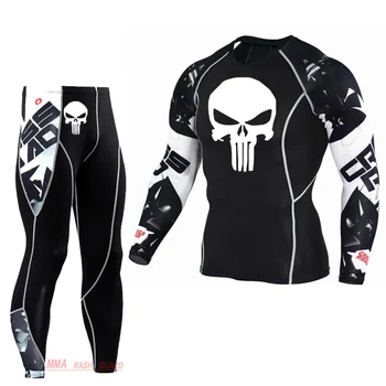 

Thermal underwear kit Compression tights base layer running fitness MMA rashgard male Skull long johns winter thermal underwear