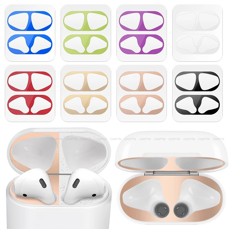 Металлическая Пылезащитная наклейка для Apple AirPods 2 1, аксессуары для наушников, ультратонкая защитная упаковка, самоклеящаяся пленка для кожи