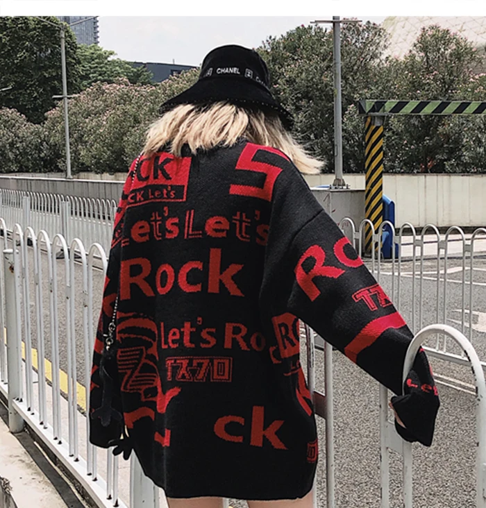 AELFRIC хип хоп с буквенным принтом вязаный мужской свитер осень зима Harajuku уличная мода рваные Повседневный пуловер верхняя одежда