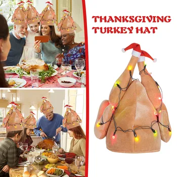

1/2/3PCS Christmas Thanksgiving Turkey Hat Adult Party Costume Plush Turkey Glowing Hat Party Decoration Child Gift