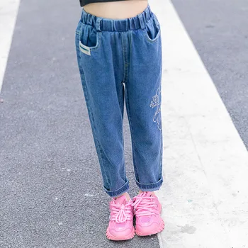 

2020 autumn Kids Jeans Girl Solid Jeans For Girls Fashion Bow Girls Jeans Pants cartoon Casual Girls Clothes 3 5 8 10 12 14 Year