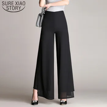 

Summer Loose High Waist Chiffon Pants New Women Vintage Trousers Double Layer Side Split Casual Pants Wide Leg Pants 7361 50