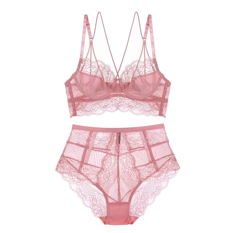 Ультратонкий прозрачный кружевной комплект с бюстгальтером без подкладки