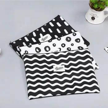 

1pc New Korean Black and White Canvas Oxford Document Bag Pen Bag Business Briefcase File Folder for Papers Student Stationery