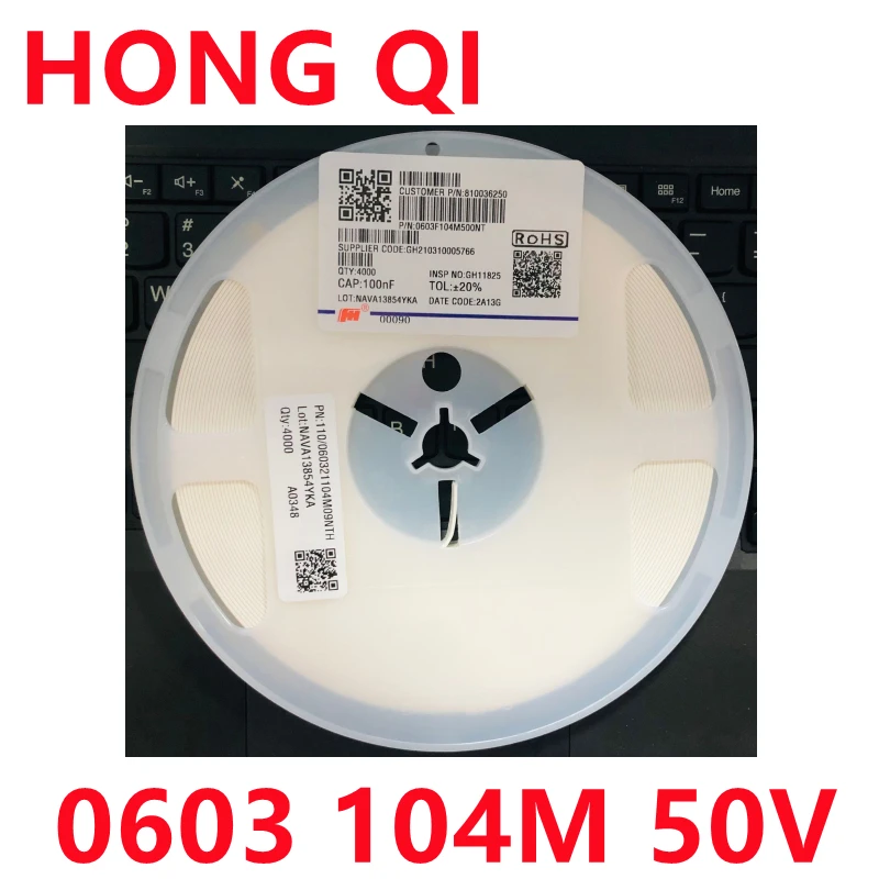 4000 шт., конденсатор 0603 SMD 0,1 UF 100nf 50V 104M ± 20% ...