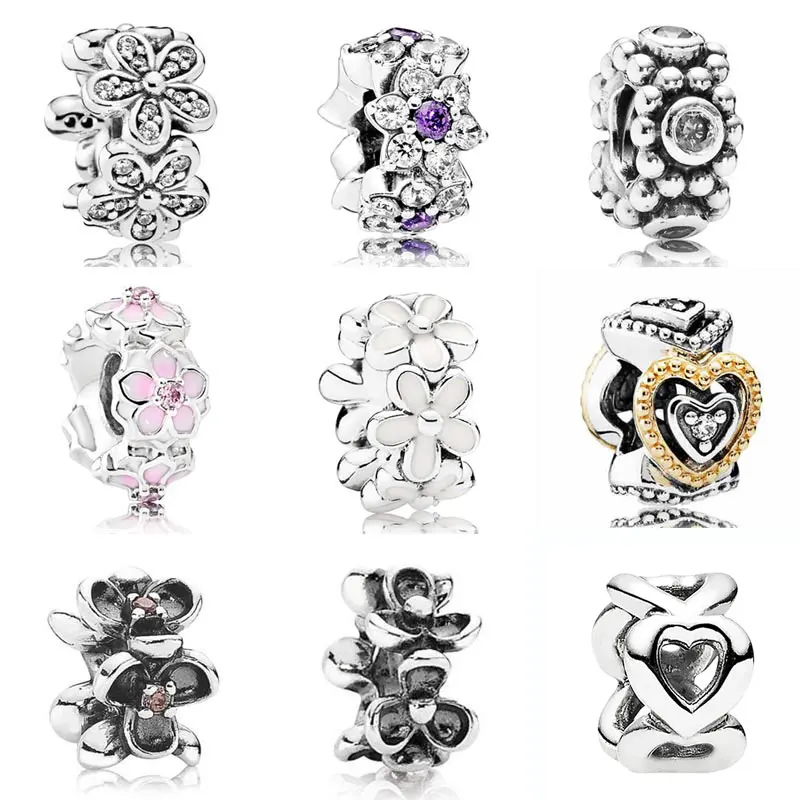 Dazzling Daisies Незабудка Магнолия Bloom с распорный хрустальный шарик, соответственные Пандоре обаятельные браслеты 925 пробы шарма стерлингового серебра ювелирные изделия