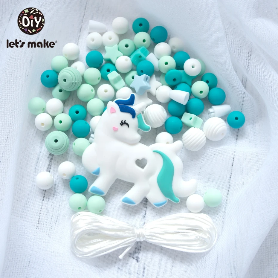 Let'S Make 20Pc 50Pc 100Pc Screw Thread Carved Shaped Silicone Teether Beads Set Star Tiny Rod Diy Bead Combination Baby Teether