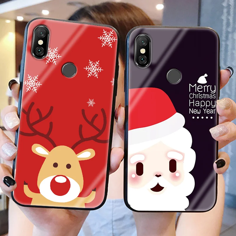 

Tempered Glass Case For Xiaomi Redmi 5 Plus 6A 7A S2 Note 4X 5 6 7 K20 Pro Mi A2 5 5S 6 8 SE Lite 9 CC9 CC9e F1 Christmas Cover