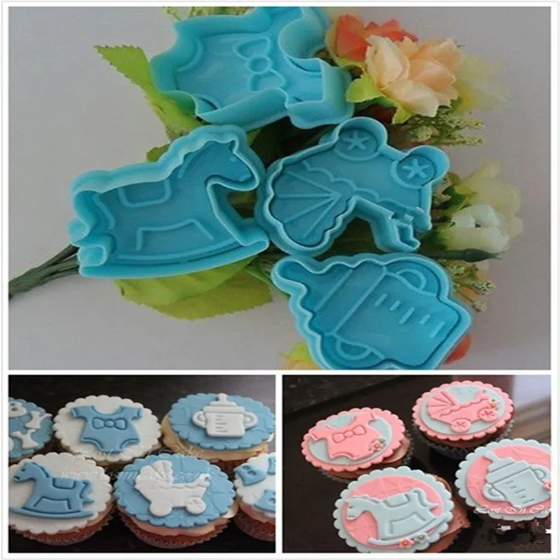 

4Pcs/set Random Color Cookie Cutter Cake Cartoon Baby Toy Decor Sugar Paste Loaf Sugarcraft Plunger Fondant Cutter Tool