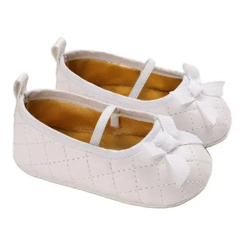 White 13cm Однотонное детское платье с бантом; нескользящие кроссовки на мягкой подошве; обувь для начинающих ходить; подарок - Цвет: White 13cm