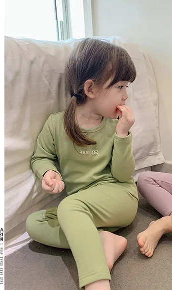 o-neck green WLG/комплект зимней одежды из 2 предметов для девочек; детская теплая Домашняя одежда с буквенным принтом; Теплая Повседневная универсальная одежда для маленьких девочек - Цвет: o-neck green