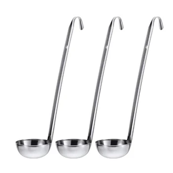 

Fashion3-Piece 430 Stainless Steel Spoon Handle Spoon with Pouring Hook, Suitable for Kitchen Cooking Pots, 2 Oz