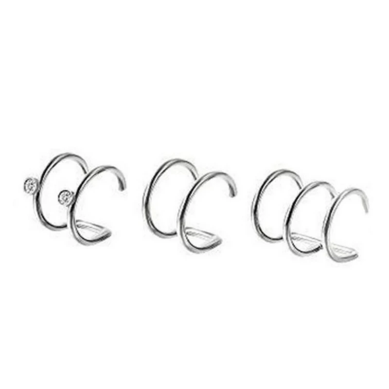 6 Pairs silver earrings Stainless Steel Ear Clips Unisex Fashion Casual Without Pierced Ear Bone clip false Ring Earrings Set