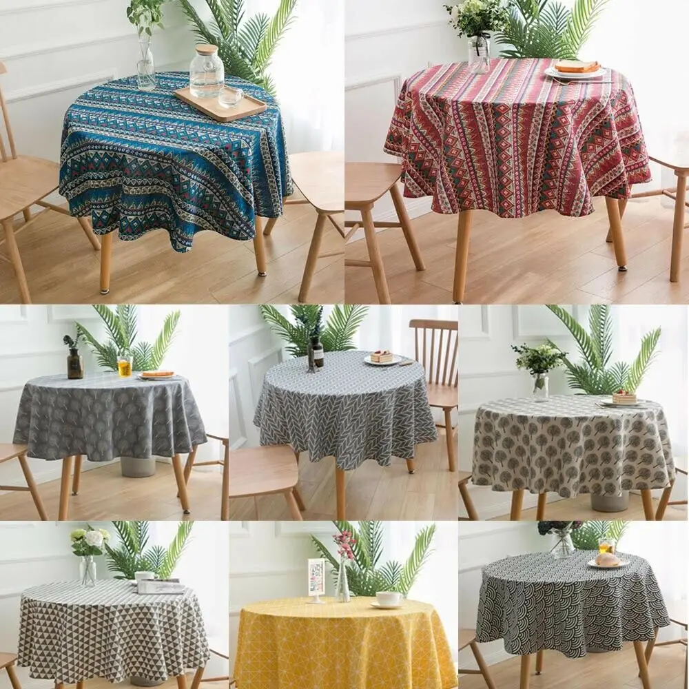 

Geometric Cotton Linen Round Tablecloth Nordic Wedding Party Dinner Tea Table Cloth Covers Desk Kitchen Home Decor 150x150cm New