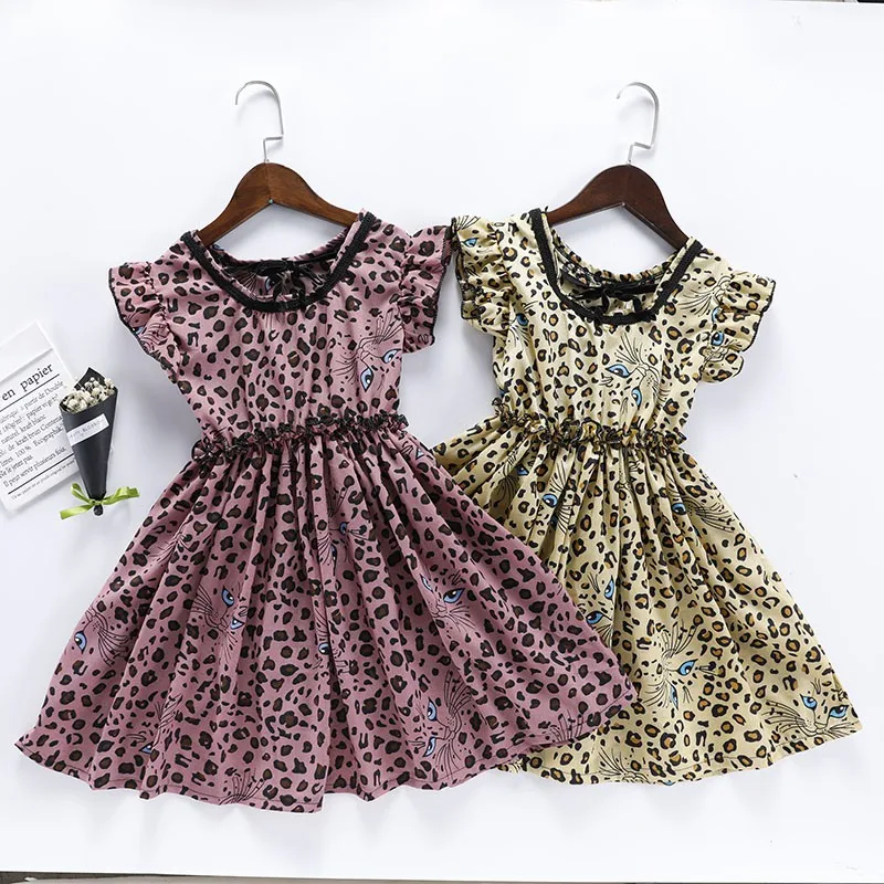 

Casual Baby Kids Girls Flare Sleeve Leopard Dress Cotton Kids Toddler Sundress Vestidos