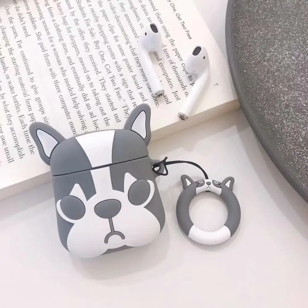 3D Мультфильм крутые очки бульдог Alaskan Собака Хаски корги чехол для Apple Airpods 1 2 беспроводные наушники крышка щенок зарядная коробка - Цвет: E