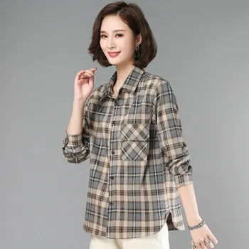 

Fashion comfortable long sleeve shirt season casual loose plaid short shirt Women
