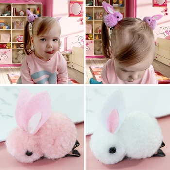 

Korean Cute Hair Ball Rabbit Hair Clip Hairpin Simple For Girl Plush Rabbit Ears Cute Kids Baby Headwear