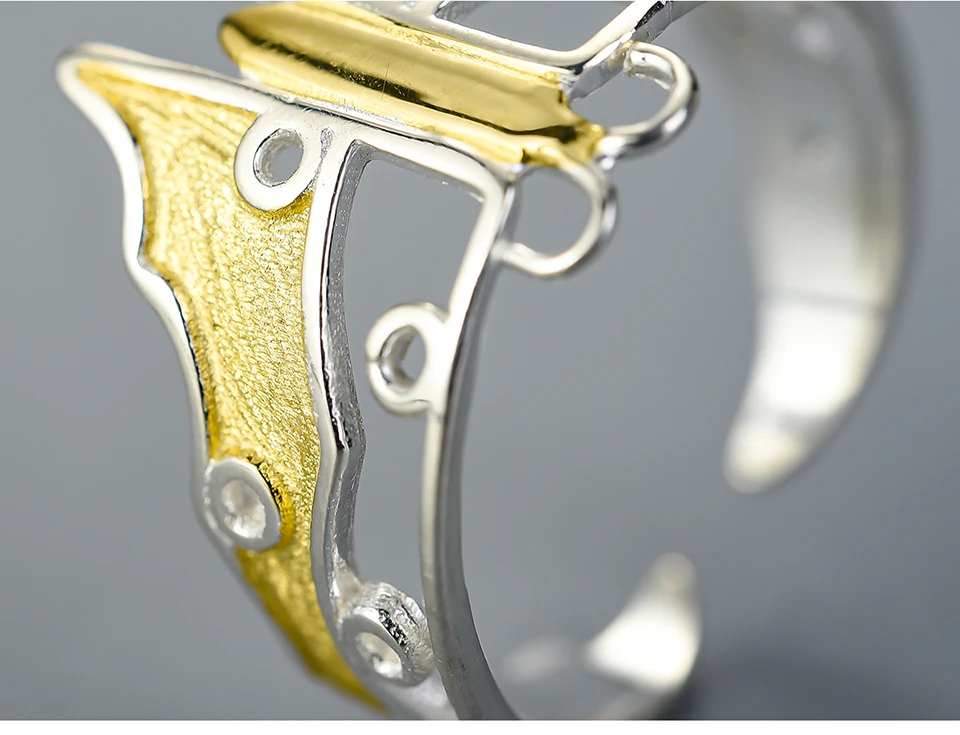 Lotus весело Настоящее серебро 925 проба Натуральный ручной работы дизайнер ювелирных украшений Регулируемый полая Бабочка кайт кольца для Для женщин