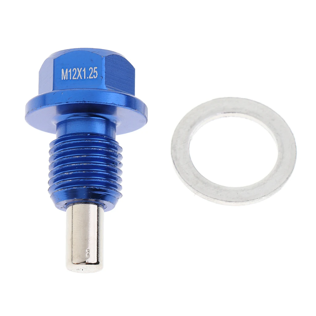 Auto Car M12x1.5 Thread Magnetic Oil Drain Plug Bolt With Crush Washer Blue