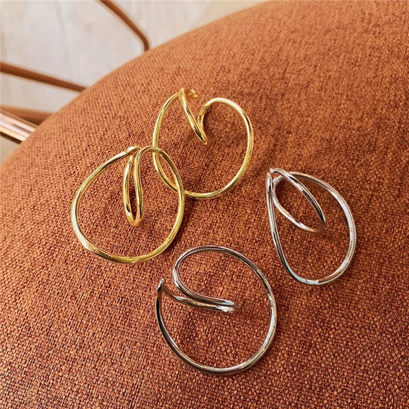 FFLACEL New Design Korean Trend Simple Ear Clip Chic Irregular Geometric Distortion Curve Clip Earrings for Women Girls