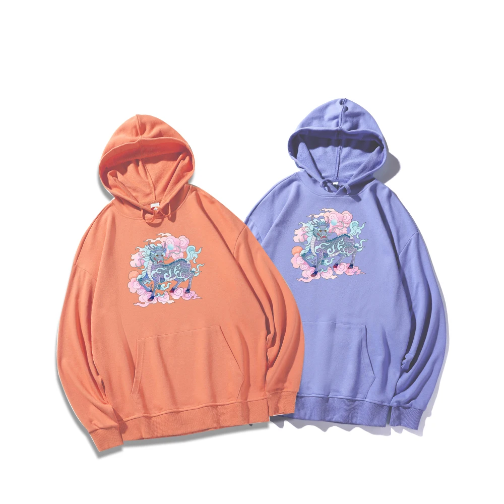 

Korean Streetwear Couple Hoodies Cool Hip Pop Dragon Print Sweatshirts Thin Oversized Sweatshirt Cotton Unisex Hooded Pullover
