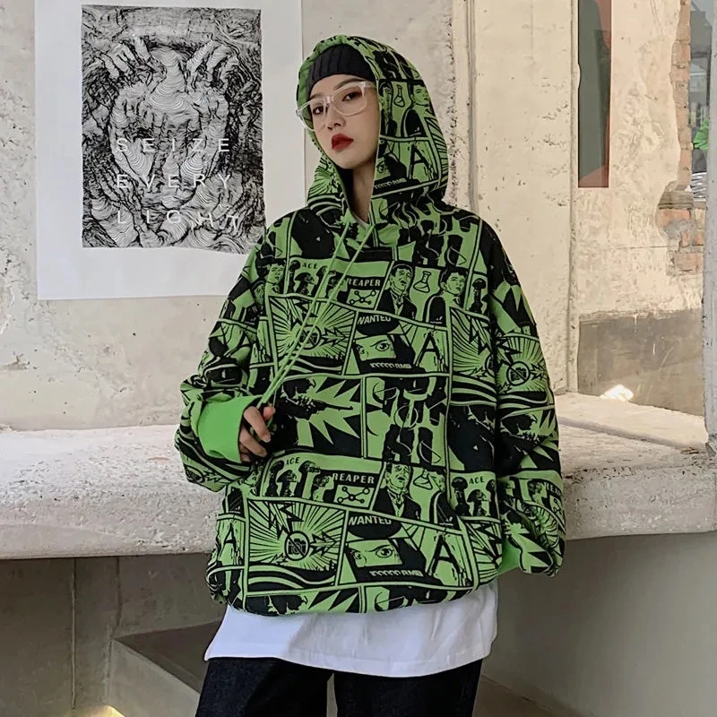 

Y2K Japan Style Oversize Cartoon Printed Women Hoodeis Harajuku Long Sleeve Loose Sweatshirt Plus Size Female Pullover Clothing