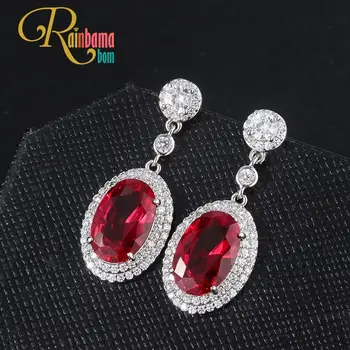 

Rainbamabom Retro 925 Solid Sterling Silver Emerald Created Moissanite Ruby Gemstone Drop Dangle Earrings Fine Jewelry Wholesale