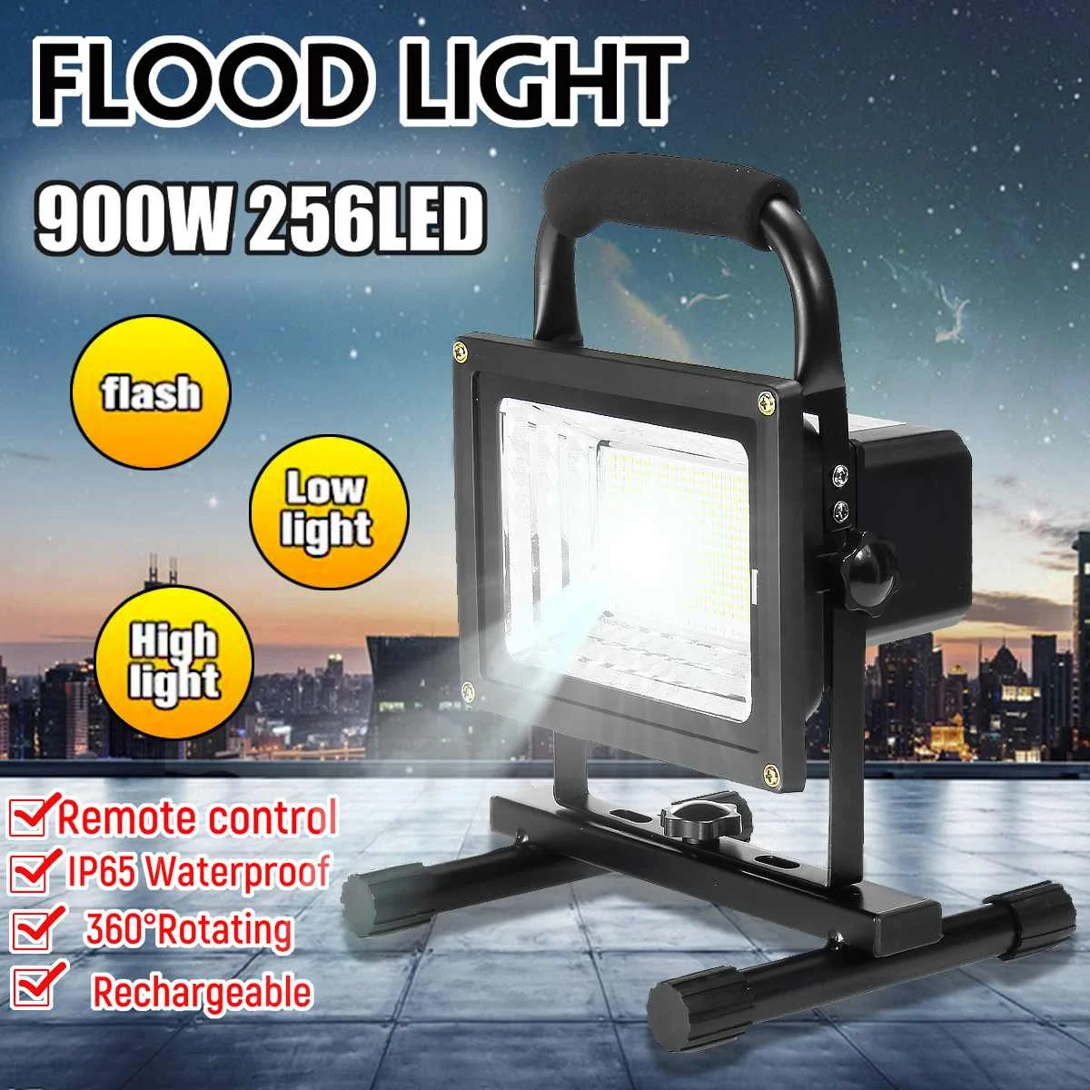 

New 900W Rechargeable Floodlight Waterproof Spot Work Camping Outdoor Handheld Work Lights Power By 18650 Portable Lantern