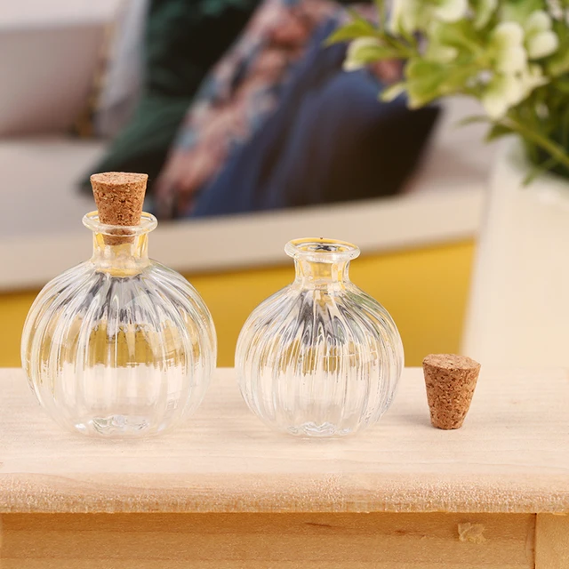 1PC 1:12 Dollhouse Miniature Glass Bottle Cork Cover Tiny Jar Vials Doll House Decoration Accessories Mini Bottle 4