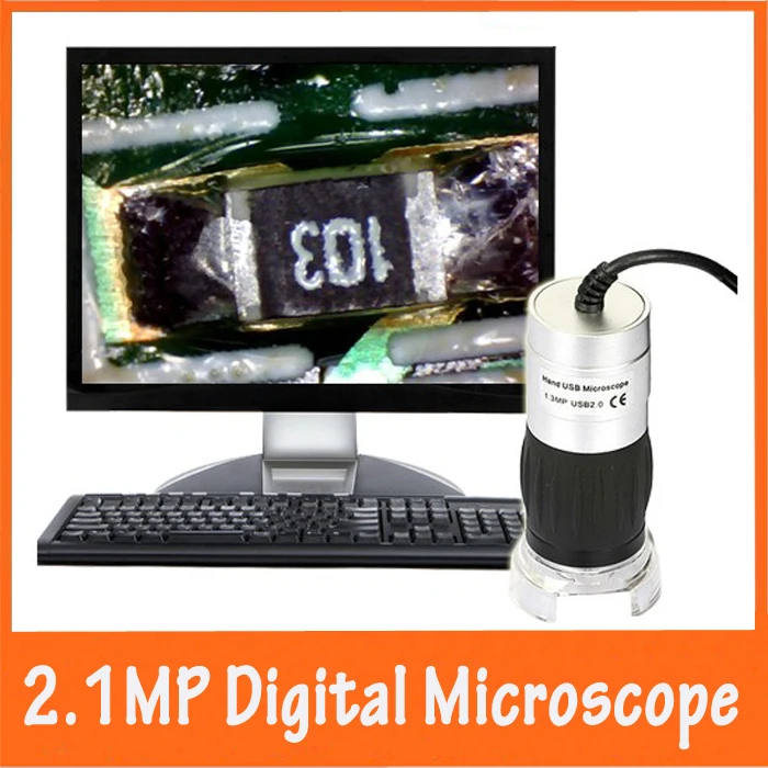 

Pocket Handheld 2.1 Million Pixels USB Electronic Digital LED Microscope 40x 200 Times Magnification Magnifier Metal with Scale