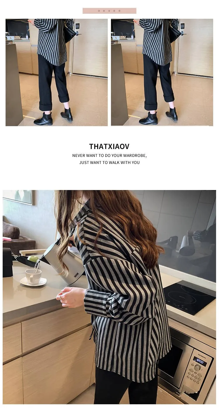 Blusas mujer de moda 4XL размера плюс полосатая рубашка blusa feminina tunique femme manche longue Женские топы и блузки 7657 50